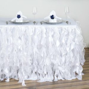 Tulle & Curly Willow |  14ft White Curly Willow Taffeta Table Skirt