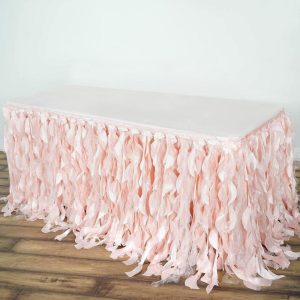 Tulle & Curly Willow |  17ft Blush Curly Willow Taffeta Table Skirt