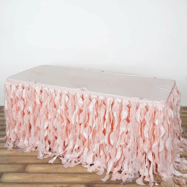 Tulle & Curly Willow |  17ft Blush Curly Willow Taffeta Table Skirt