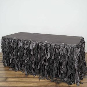 Tulle & Curly Willow |  17ft Charcoal Gray Curly Willow Taffeta Table Skirt