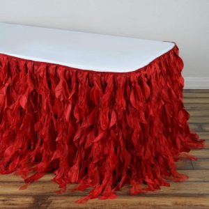 Tulle & Curly Willow |  17ft Red Curly Willow Taffeta Table Skirt