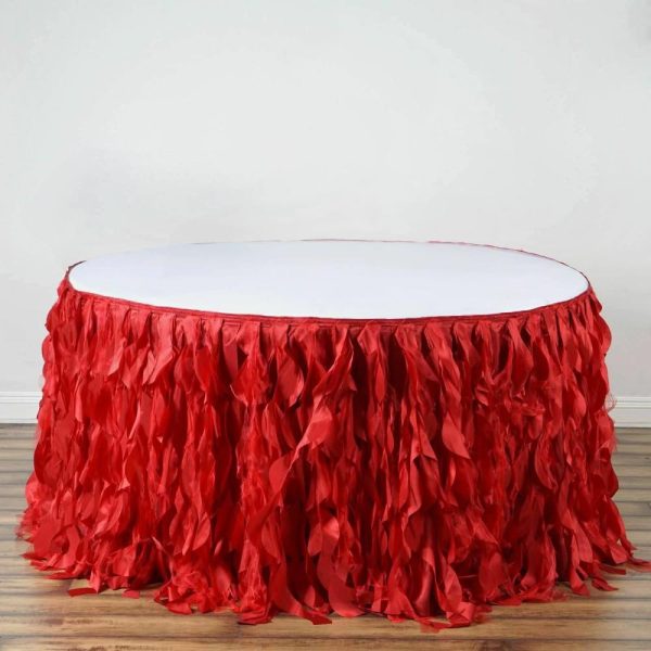 Tulle & Curly Willow |  17ft Red Curly Willow Taffeta Table Skirt