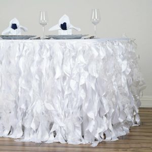 Tulle & Curly Willow |  21ft White Curly Willow Taffeta Table Skirt