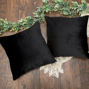 Universal Covers & Cushions |  2 Pack 18″ Black Soft Velvet Square Throw Pillow Cover