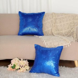 Universal Covers & Cushions |  2 Pack 18″x18″ Sequin Throw Pillow Cover, Decorative Cushion Case – Square Royal Blue Sequin