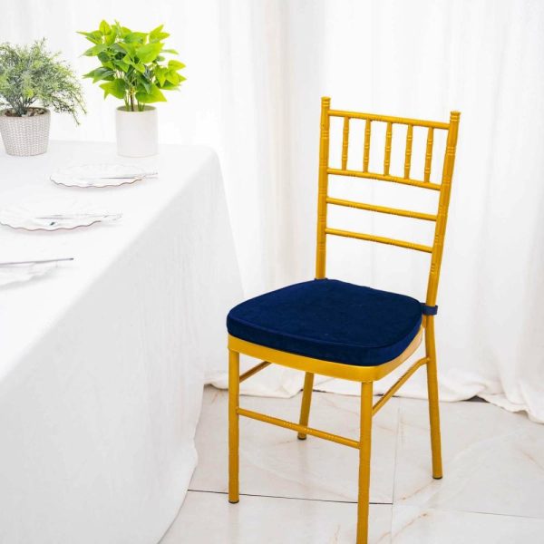 Universal Covers & Cushions |  2″ Thick Navy Blue Velvet Chiavari Chair Pad, Memory Foam Seat Cushion With Ties and Removable Cover