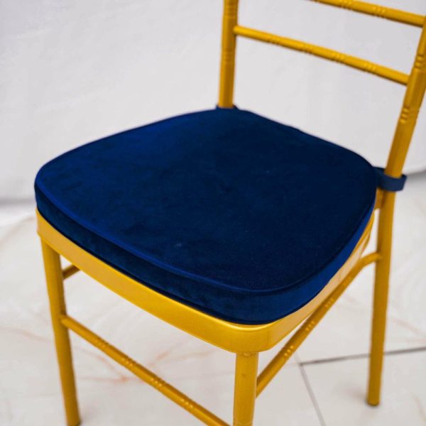 Universal Covers & Cushions |  2″ Thick Navy Blue Velvet Chiavari Chair Pad, Memory Foam Seat Cushion With Ties and Removable Cover