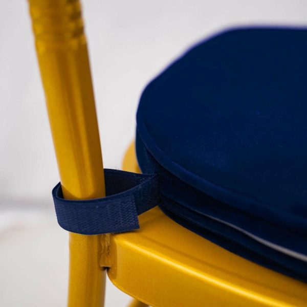 Universal Covers & Cushions |  2″ Thick Navy Blue Velvet Chiavari Chair Pad, Memory Foam Seat Cushion With Ties and Removable Cover