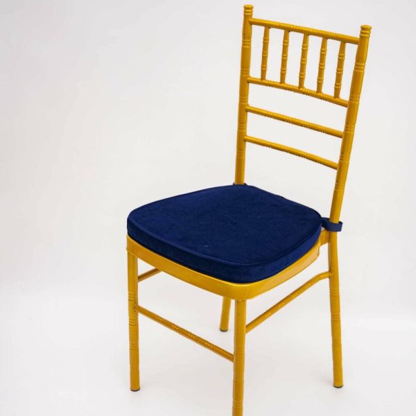 Universal Covers & Cushions |  2″ Thick Navy Blue Velvet Chiavari Chair Pad, Memory Foam Seat Cushion With Ties and Removable Cover