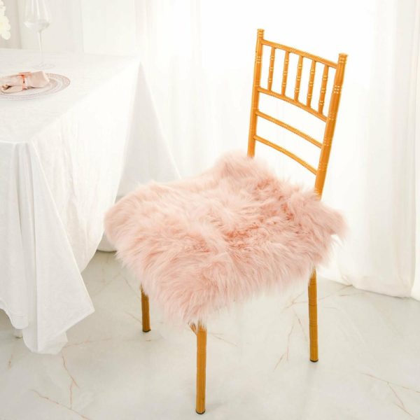 Universal Covers & Cushions |  20″ Soft Dusty Rose Faux Sheepskin Fur Square Seat Cushion Cover, Small Shag Area Rug