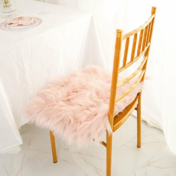 Universal Covers & Cushions |  20″ Soft Dusty Rose Faux Sheepskin Fur Square Seat Cushion Cover, Small Shag Area Rug