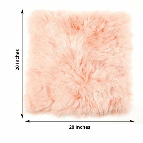 Universal Covers & Cushions |  20″ Soft Dusty Rose Faux Sheepskin Fur Square Seat Cushion Cover, Small Shag Area Rug