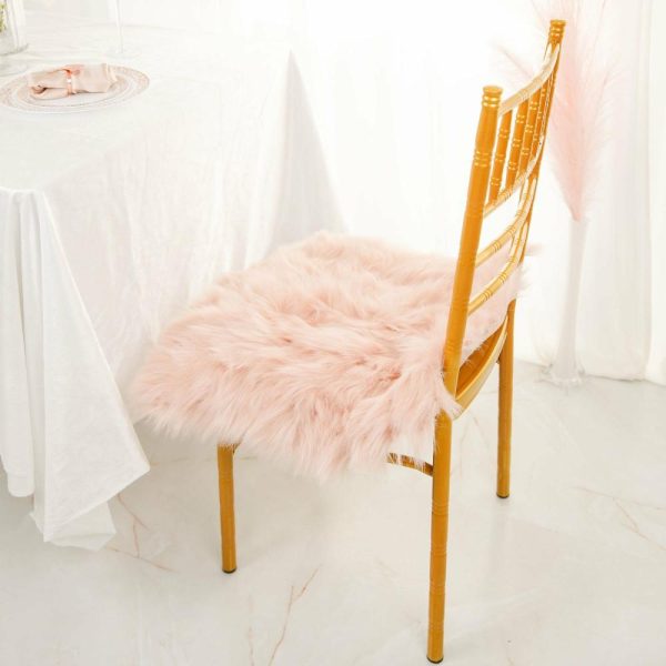 Universal Covers & Cushions |  20″ Soft Dusty Rose Faux Sheepskin Fur Square Seat Cushion Cover, Small Shag Area Rug