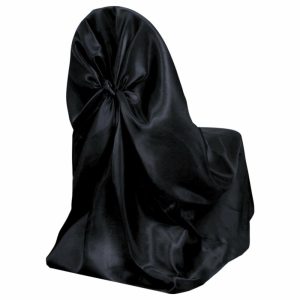 Universal Covers & Cushions |  Black Satin Self-Tie Universal Chair Cover, Folding, Dining, Banquet and Standard Size Chair Cover