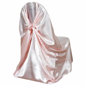 Universal Covers & Cushions |  Blush Satin Self-Tie Universal Chair Cover, Folding, Dining, Banquet and Standard Size Chair Cover