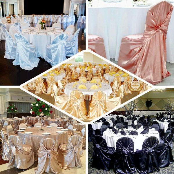 Universal Covers & Cushions |  Blush Satin Self-Tie Universal Chair Cover, Folding, Dining, Banquet and Standard Size Chair Cover