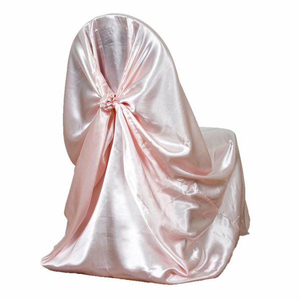 Universal Covers & Cushions |  Blush Satin Self-Tie Universal Chair Cover, Folding, Dining, Banquet and Standard Size Chair Cover