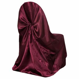 Universal Covers & Cushions |  Burgundy Satin Self-Tie Universal Chair Cover, Folding, Dining, Banquet and Standard Size Chair Cover