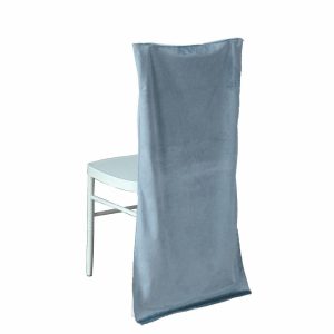 Universal Covers & Cushions |  Dusty Blue Buttery Soft Velvet Chiavari Chair Back Slipcover, Solid Back Chair Cover Cap