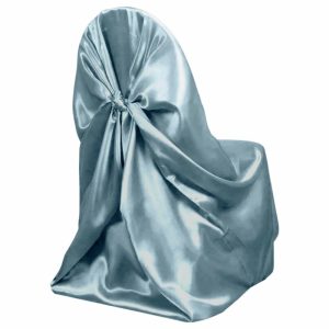 Universal Covers & Cushions |  Dusty Blue Satin Self-Tie Universal Chair Cover, Folding, Dining, Banquet and Standard Size Chair Cover