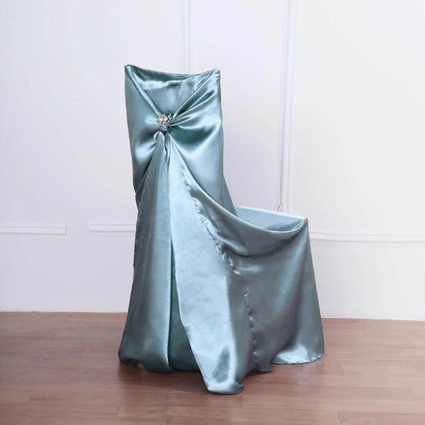 Universal Covers & Cushions |  Dusty Blue Satin Self-Tie Universal Chair Cover, Folding, Dining, Banquet and Standard Size Chair Cover