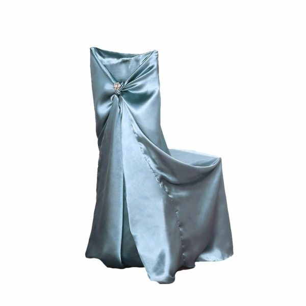 Universal Covers & Cushions |  Dusty Blue Satin Self-Tie Universal Chair Cover, Folding, Dining, Banquet and Standard Size Chair Cover