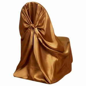 Universal Covers & Cushions |  Gold Satin Self-Tie Universal Chair Cover, Folding, Dining, Banquet and Standard Size Chair Cover