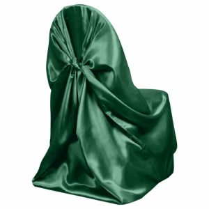 Universal Covers & Cushions |  Hunter Emerald Green Satin Self-Tie Universal Chair Cover, Folding, Dining, Banquet and Standard Size Chair Cover