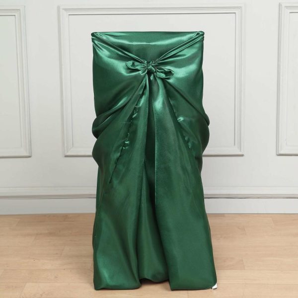 Universal Covers & Cushions |  Hunter Emerald Green Satin Self-Tie Universal Chair Cover, Folding, Dining, Banquet and Standard Size Chair Cover