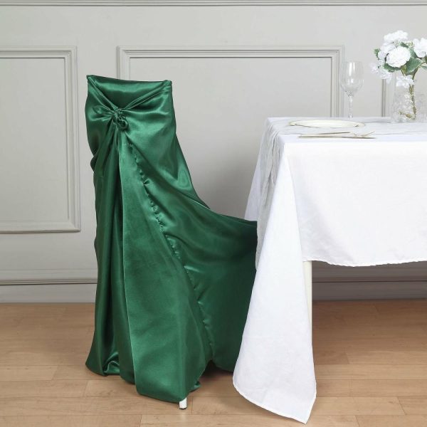 Universal Covers & Cushions |  Hunter Emerald Green Satin Self-Tie Universal Chair Cover, Folding, Dining, Banquet and Standard Size Chair Cover