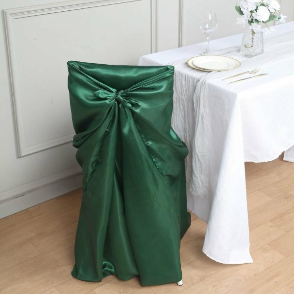 Universal Covers & Cushions |  Hunter Emerald Green Satin Self-Tie Universal Chair Cover, Folding, Dining, Banquet and Standard Size Chair Cover