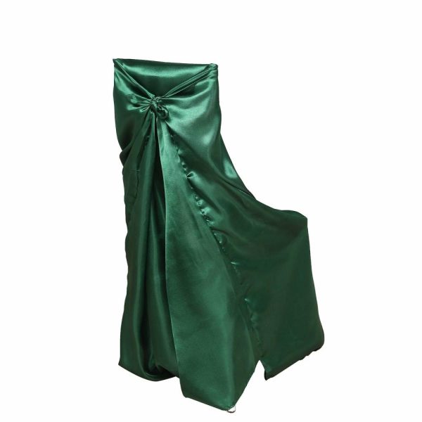 Universal Covers & Cushions |  Hunter Emerald Green Satin Self-Tie Universal Chair Cover, Folding, Dining, Banquet and Standard Size Chair Cover