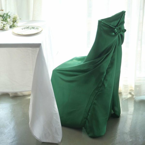 Universal Covers & Cushions |  Hunter Emerald Green Satin Self-Tie Universal Chair Cover, Folding, Dining, Banquet and Standard Size Chair Cover