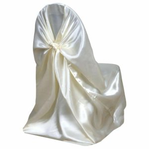 Universal Covers & Cushions |  Ivory Satin Self-Tie Universal Chair Cover, Folding, Dining, Banquet and Standard Size Chair Cover