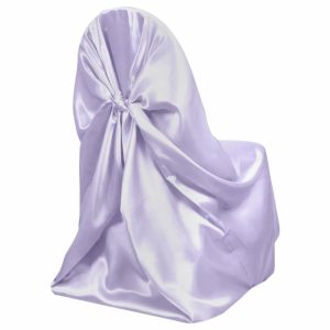 Universal Covers & Cushions |  Lavender Lilac Satin Self-Tie Universal Chair Cover, Folding, Dining, Banquet and Standard Size Chair Cover