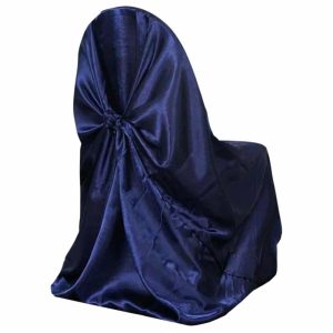 Universal Covers & Cushions |  Navy Blue Satin Self-Tie Universal Chair Cover, Folding, Dining, Banquet and Standard Size Chair Cover