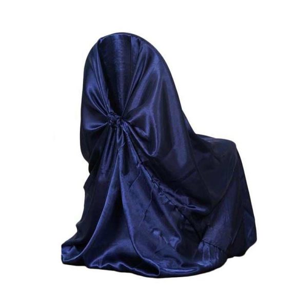 Universal Covers & Cushions |  Navy Blue Satin Self-Tie Universal Chair Cover, Folding, Dining, Banquet and Standard Size Chair Cover