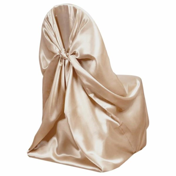 Universal Covers & Cushions |  Nude Satin Self-Tie Universal Chair Cover, Folding, Dining, Banquet and Standard Size Chair Cover