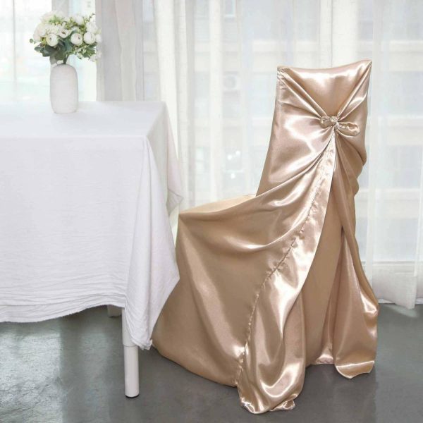 Universal Covers & Cushions |  Nude Satin Self-Tie Universal Chair Cover, Folding, Dining, Banquet and Standard Size Chair Cover