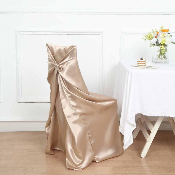 Universal Covers & Cushions |  Nude Satin Self-Tie Universal Chair Cover, Folding, Dining, Banquet and Standard Size Chair Cover