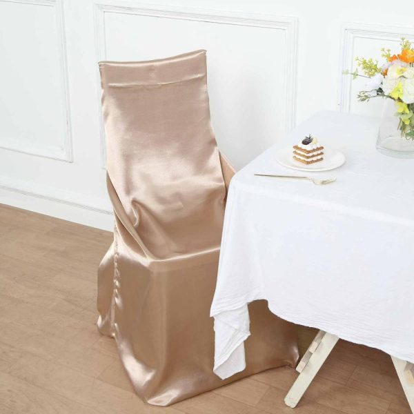 Universal Covers & Cushions |  Nude Satin Self-Tie Universal Chair Cover, Folding, Dining, Banquet and Standard Size Chair Cover