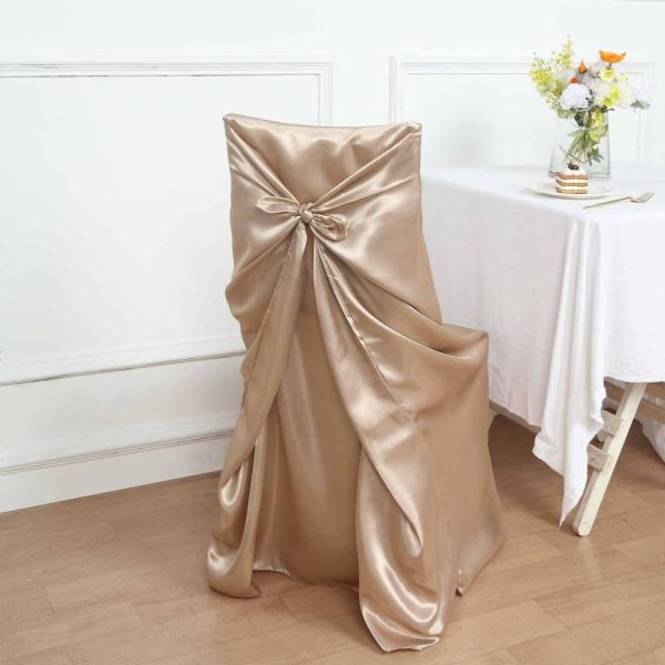 Universal Covers & Cushions |  Nude Satin Self-Tie Universal Chair Cover, Folding, Dining, Banquet and Standard Size Chair Cover