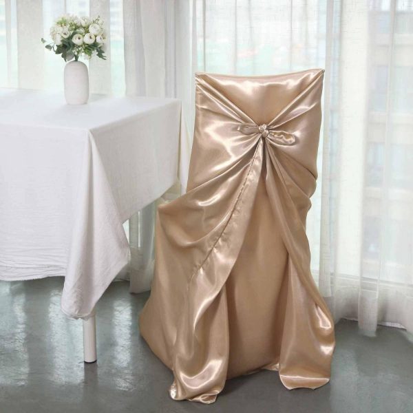 Universal Covers & Cushions |  Nude Satin Self-Tie Universal Chair Cover, Folding, Dining, Banquet and Standard Size Chair Cover