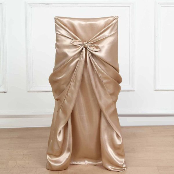 Universal Covers & Cushions |  Nude Satin Self-Tie Universal Chair Cover, Folding, Dining, Banquet and Standard Size Chair Cover