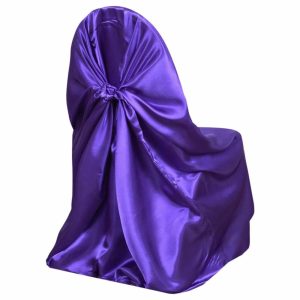 Universal Covers & Cushions |  Purple Satin Self-Tie Universal Chair Cover, Folding, Dining, Banquet and Standard Size Chair Cover