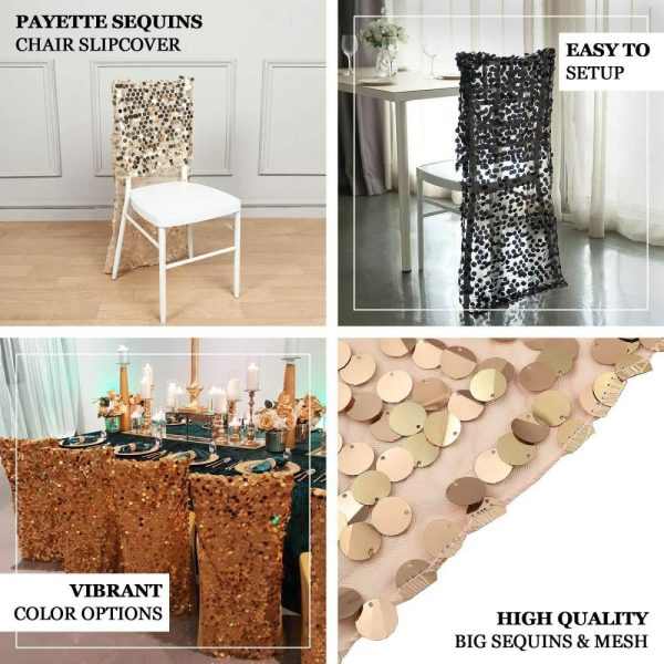 Universal Covers & Cushions |  Rose Gold Big Payette Sequin Chiavari Chair Slipcover