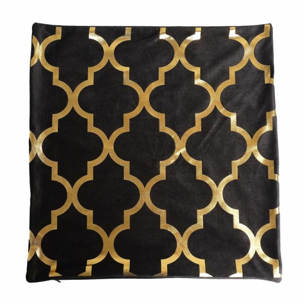 Universal Covers & Cushions |  Set Of 4 18″ Black Gold Foil Geometric Print Throw Pillow Covers, Velvet Square Sofa Cushion Covers