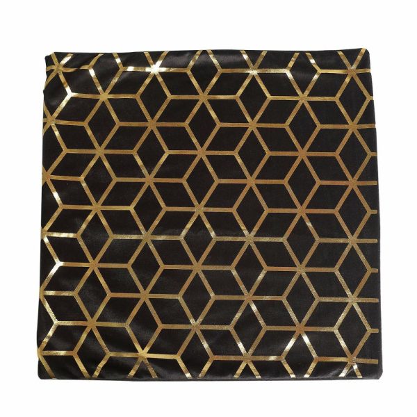 Universal Covers & Cushions |  Set Of 4 18″ Black Gold Foil Geometric Print Throw Pillow Covers, Velvet Square Sofa Cushion Covers