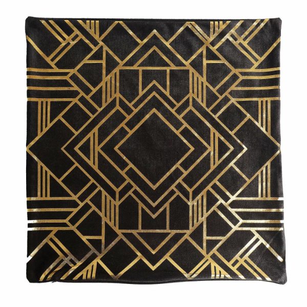 Universal Covers & Cushions |  Set Of 4 18″ Black Gold Foil Geometric Print Throw Pillow Covers, Velvet Square Sofa Cushion Covers