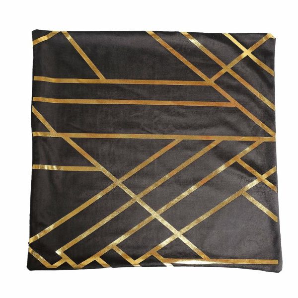 Universal Covers & Cushions |  Set Of 4 18″ Black Gold Foil Geometric Print Throw Pillow Covers, Velvet Square Sofa Cushion Covers